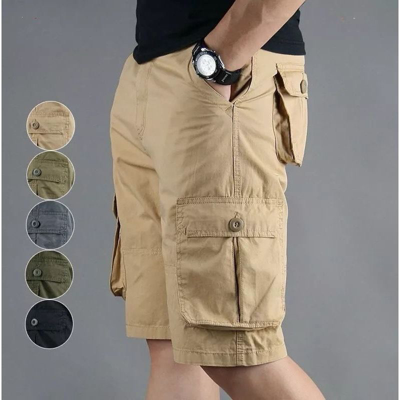 Short Pants CARGO Short Pants Multipocket Can Wear Waist Strap zip Breathable Pants 100% Cotton Casual Plain