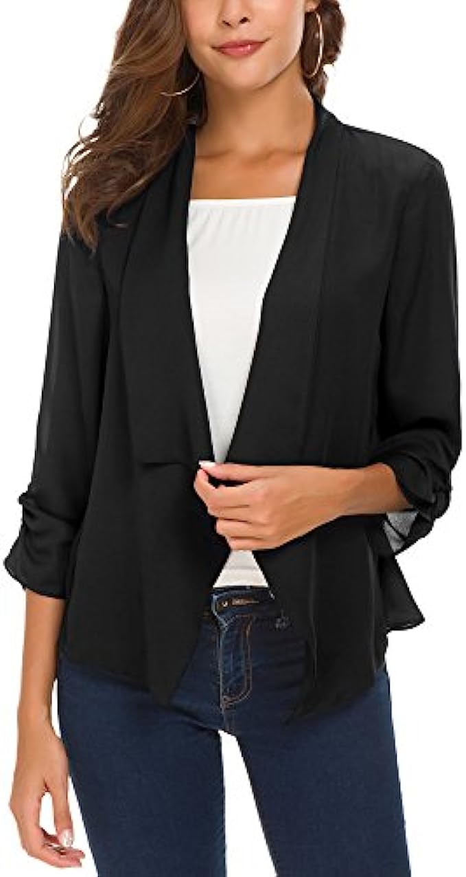 Women's Ruched Sleeve Lightweight Thin Chiffon Blazer