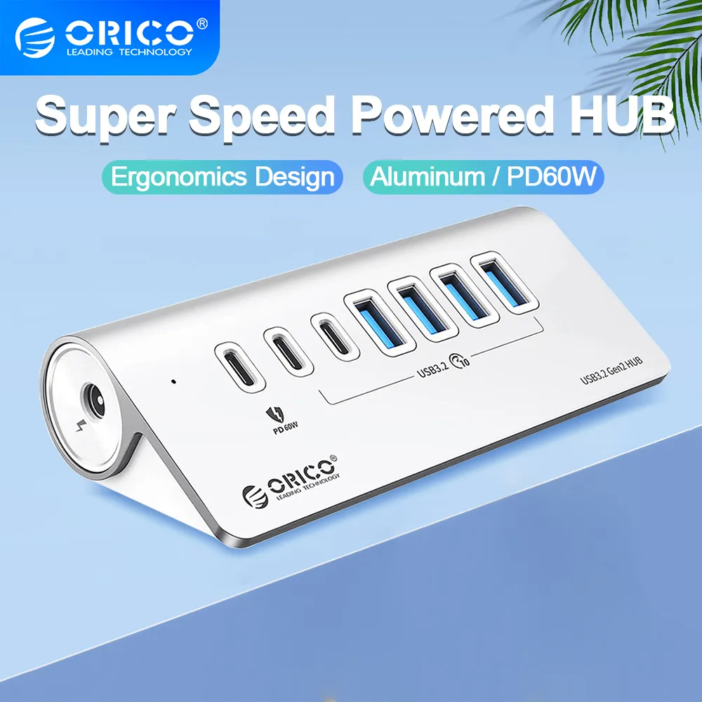 ORICO USB C Hub 10Gbps USB 3.2 Gen 2 Hub with 2 USB A Port 2 USB C Port Aliuminum USB Splitter with USB A Adapter Type C Power Supply Port for MacBook/ MacBook Pro