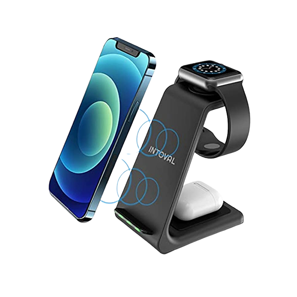 Intoval Wireless Charging Station, 3 in 1 Charger for Apple iPhone/iWatch/Airpods,iPhone 13,12,11 (Pro, Pro Max)/XS/XR/XS/X/8(Plus),iWatch 7/6/SE/5/4/3/2,Airpods Pro/3gen (A3,Black)