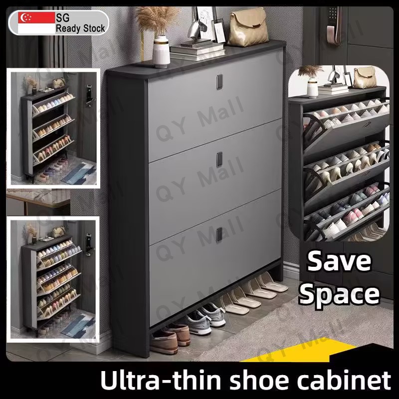 【SG Local Seller】Double Layer Shoe Cabinet 17/24cm  Outdoor Shoe Rack 110cm Large Capacity Multifunctional Space Saving Ultra Thin Shoe Cabinet