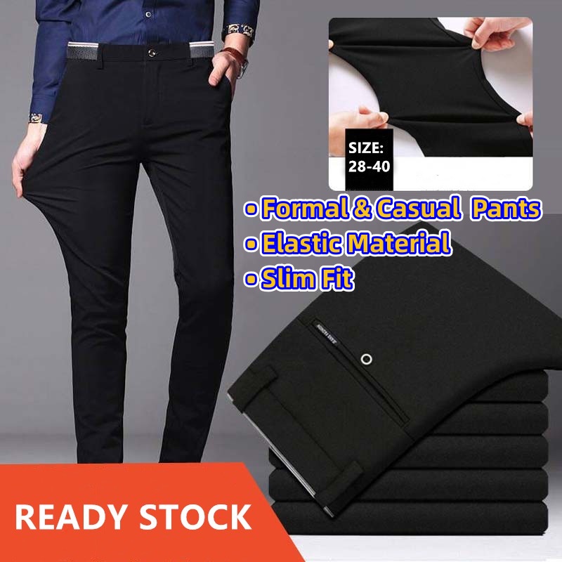 Men's CEO Office Formal Suit Pants Non-ironing Stretchable Slim Fit Business Wear Casual Long Black Pant