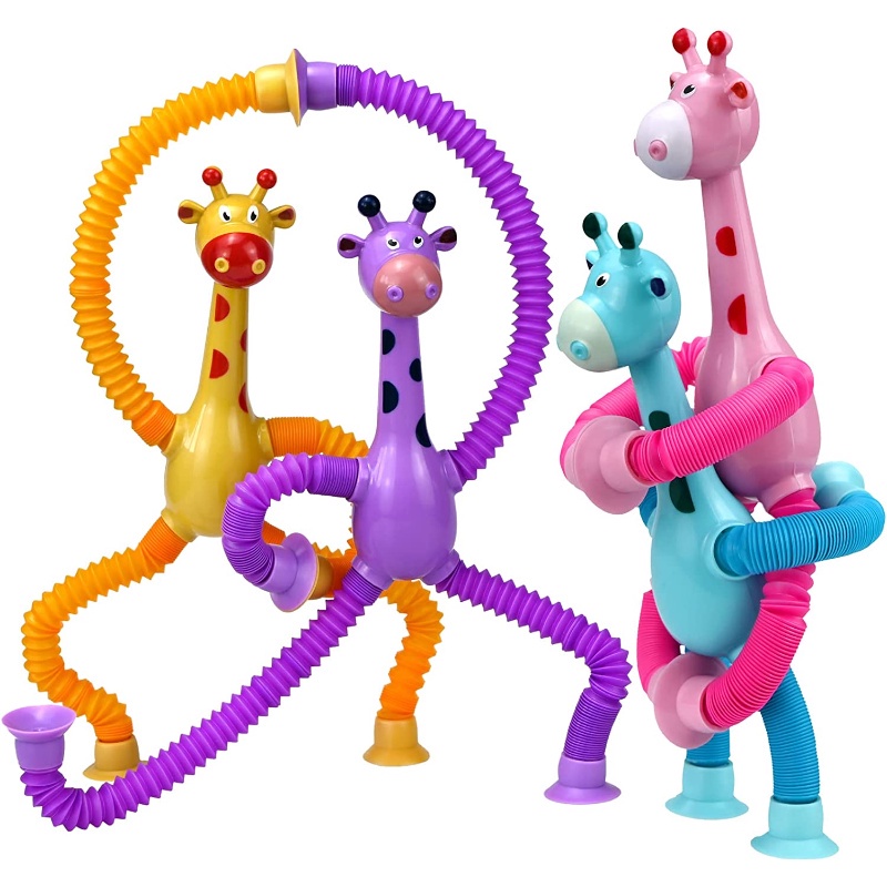 LED Telescopic Suction Cup Giraffe Toy Cartoon Puzzle Suction Cup Parent-Child Interactive Decompression Toy Stress Relief