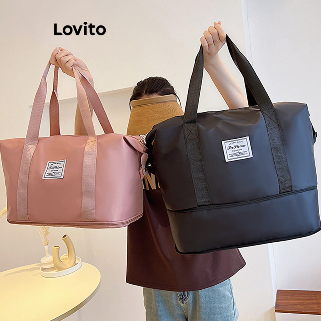 Lovito Casual Plain Basic Zipper Shoulder Tote Bag for Women LFA06035 (Grey/Pink/Black)