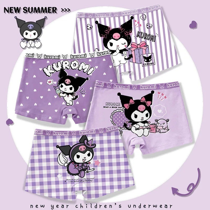 4PCS Cartoon Sanrio Printed Children's Flat Angle Panties Anime Cinnamoroll My Melody Kuromi Kawaii Comfortable Cotton Underwear