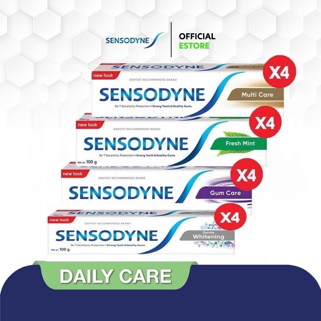 [Bundle of 4] SENSODYNE Toothpaste Daily Care, 24/7 Tooth Sensitivity Protection, Strengthen Teeth, 100g